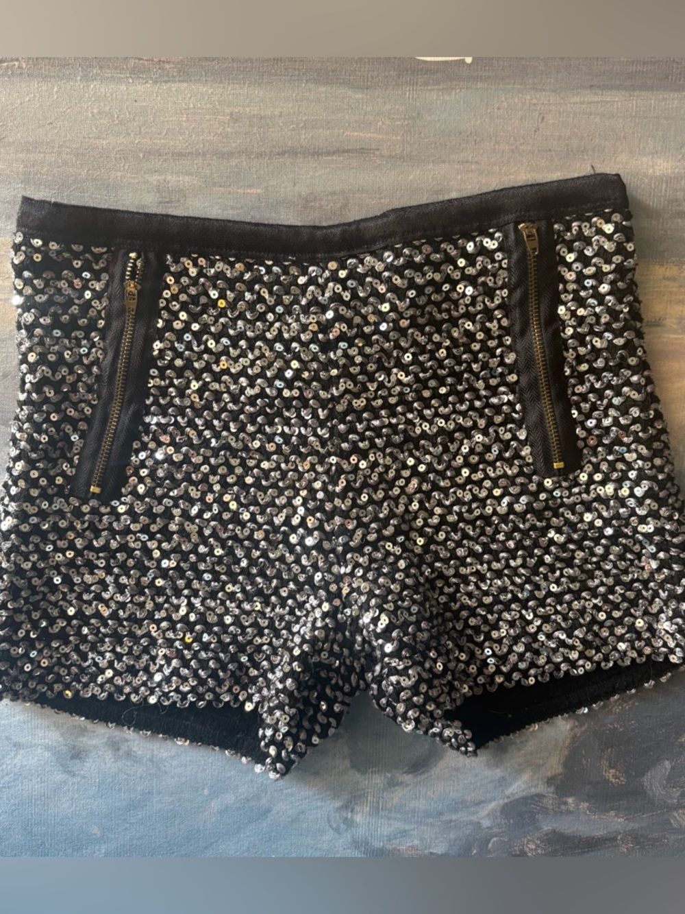 Toska Black Sequin Zipper Accent Shorts